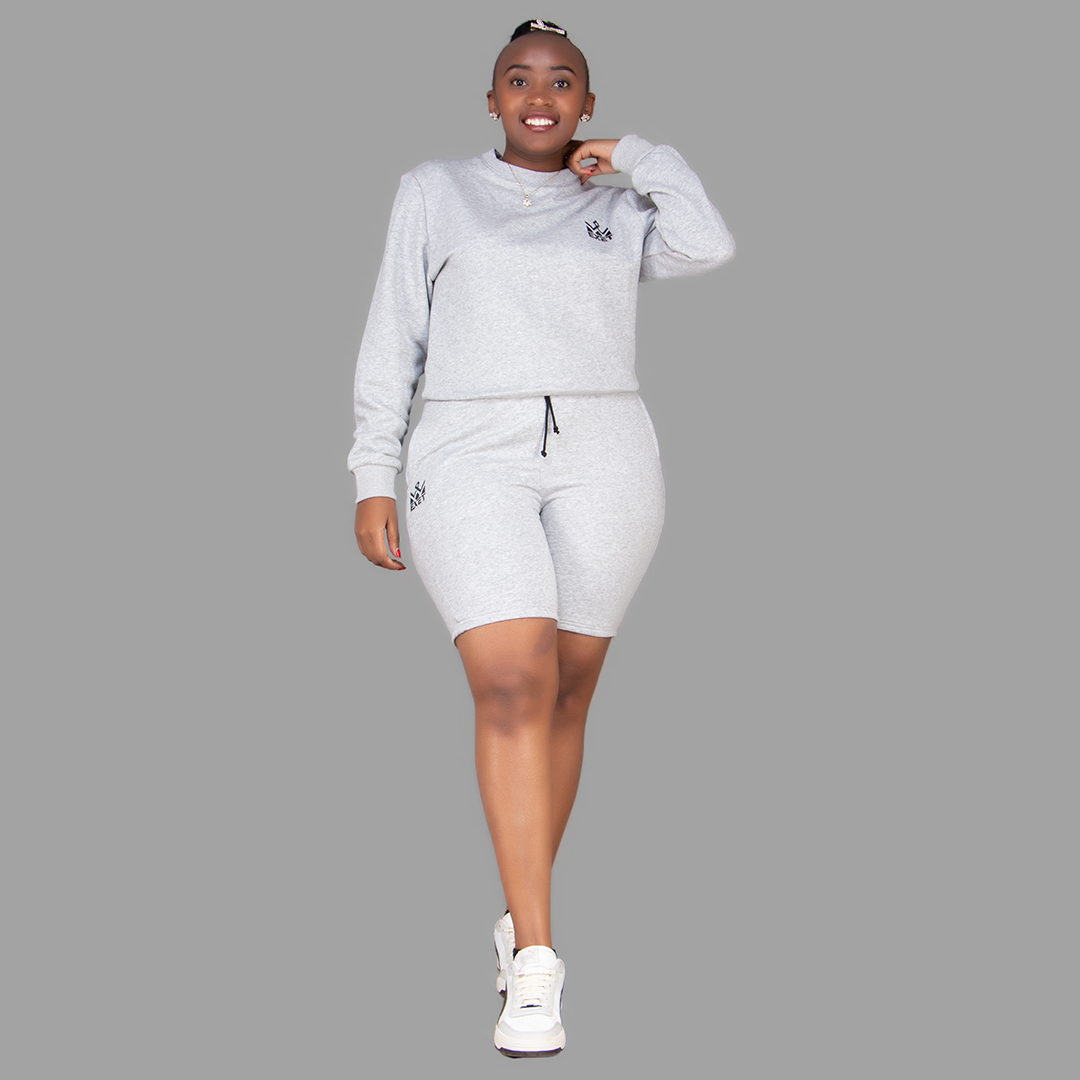 Women's Light Grey Sweatshirt-Short Set