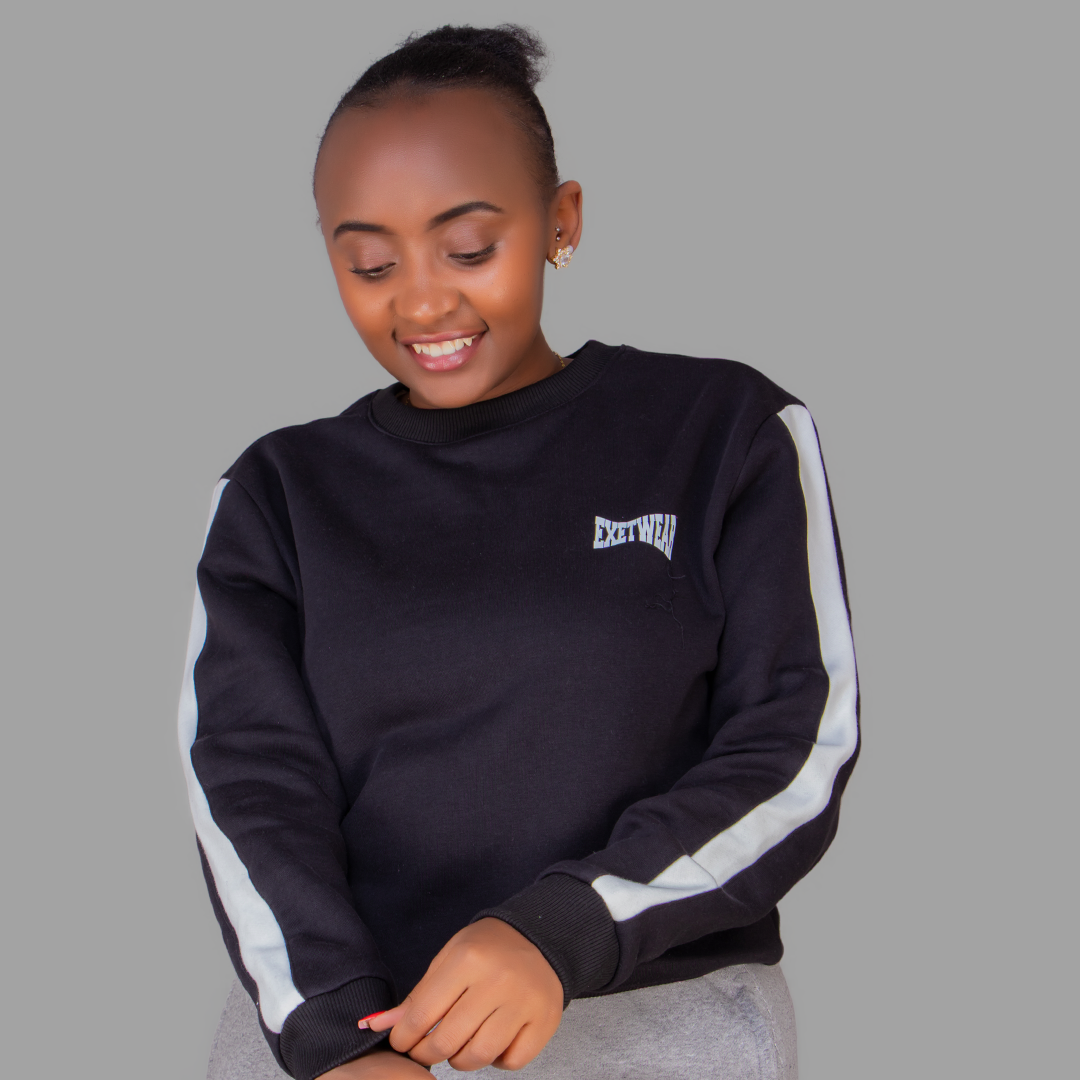 Women's Black Sweatshirt Set with White Stripes