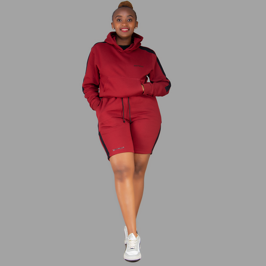 Women Maroon/Black Short Set