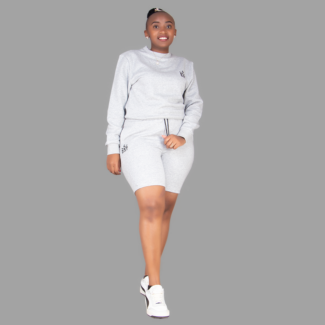 Women's Light Grey Sweatshirt-Short Set