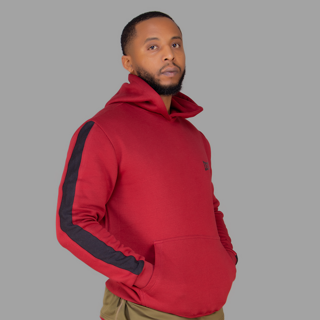 Exetwear Hoodie in Maroon (Black Stripes)