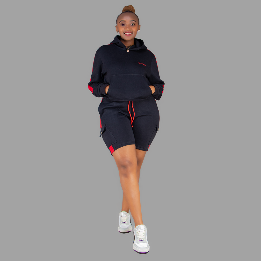 Women Black/Red Sweatshort Set