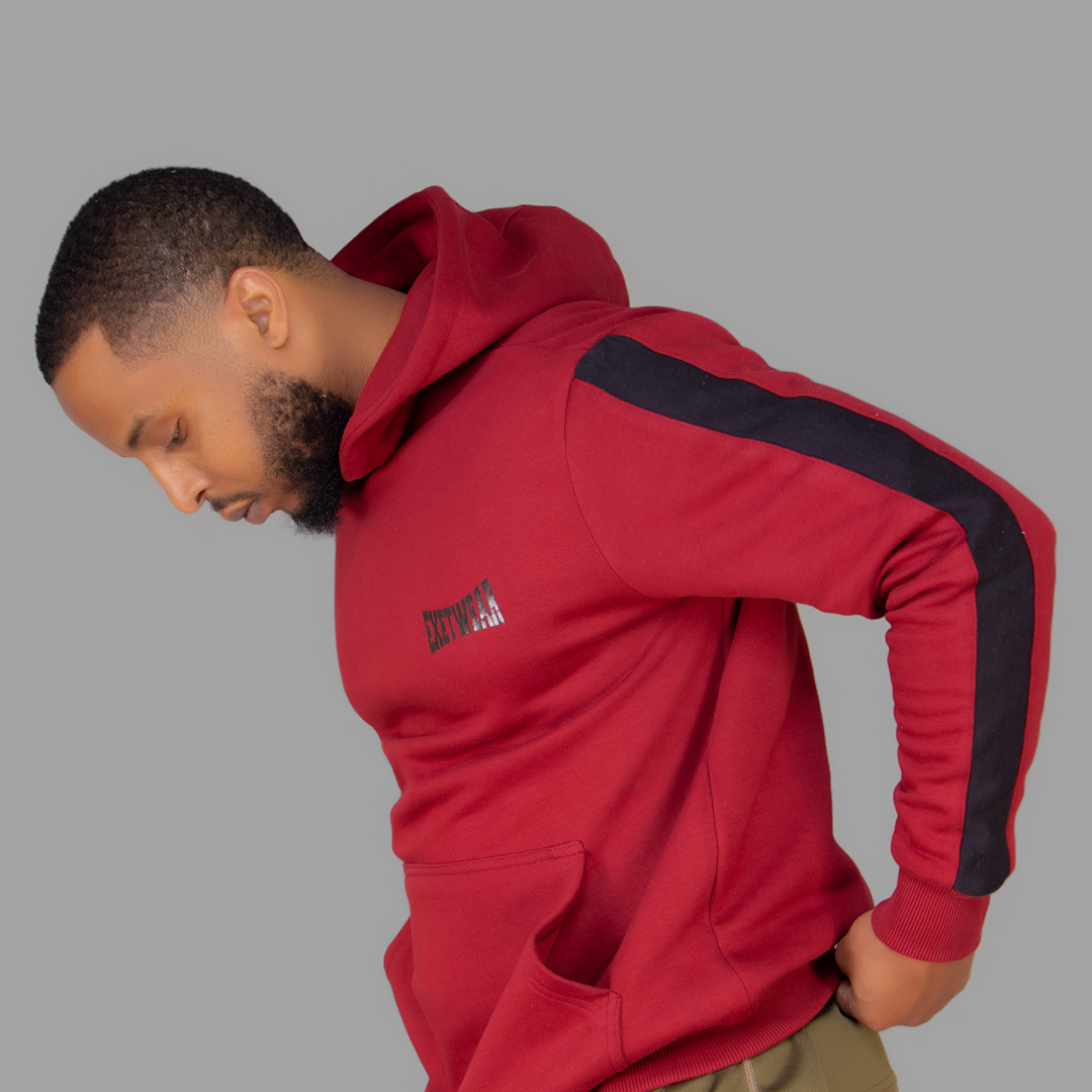 Exetwear Hoodie in Maroon (Black Stripes)