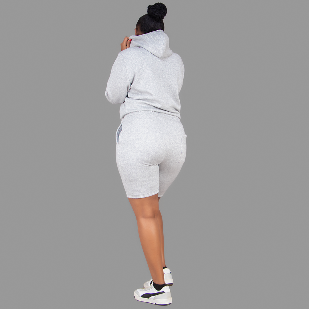 Women's Light Grey Hoodie-Short Set