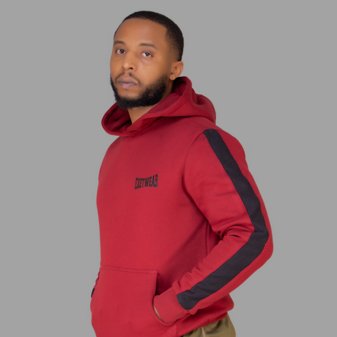 Exetwear Hoodie in Maroon (Black Stripes)