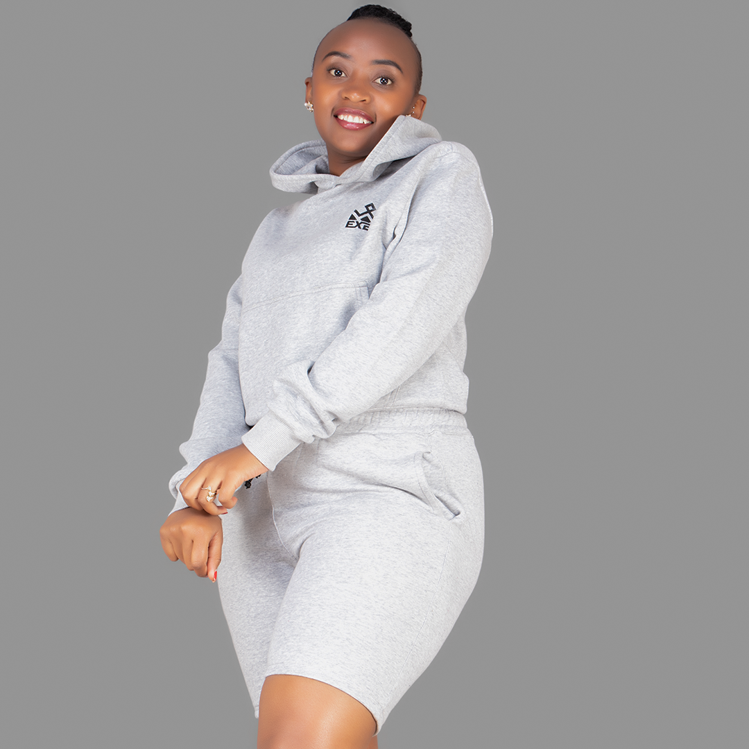 Women's Light Grey Hoodie-Short Set