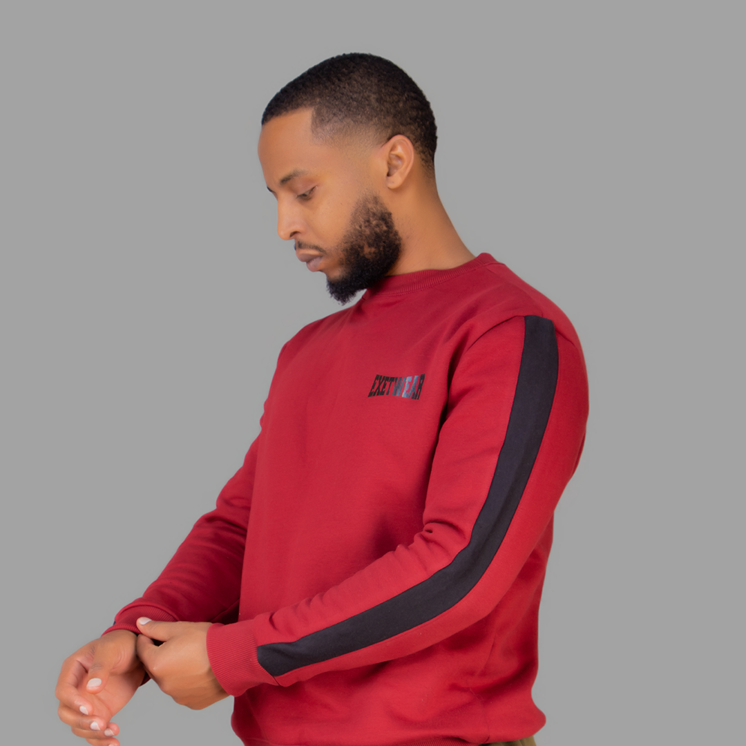 Men's Maroon Sweatshirt Set (Black Stripes)