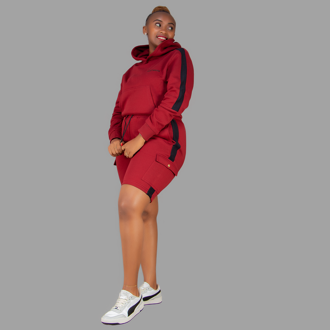 Women Maroon/Black Sweatshort Set