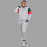 Women's Light Grey Sweatsuit Set (Chic Green/Red Accents).
