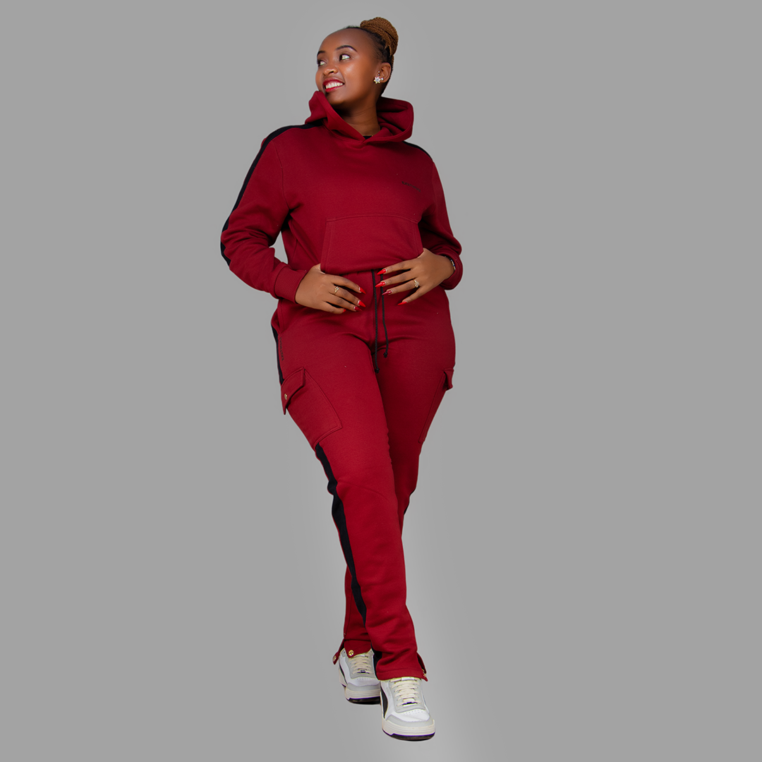 Women Maroon/Black Hoodie Set