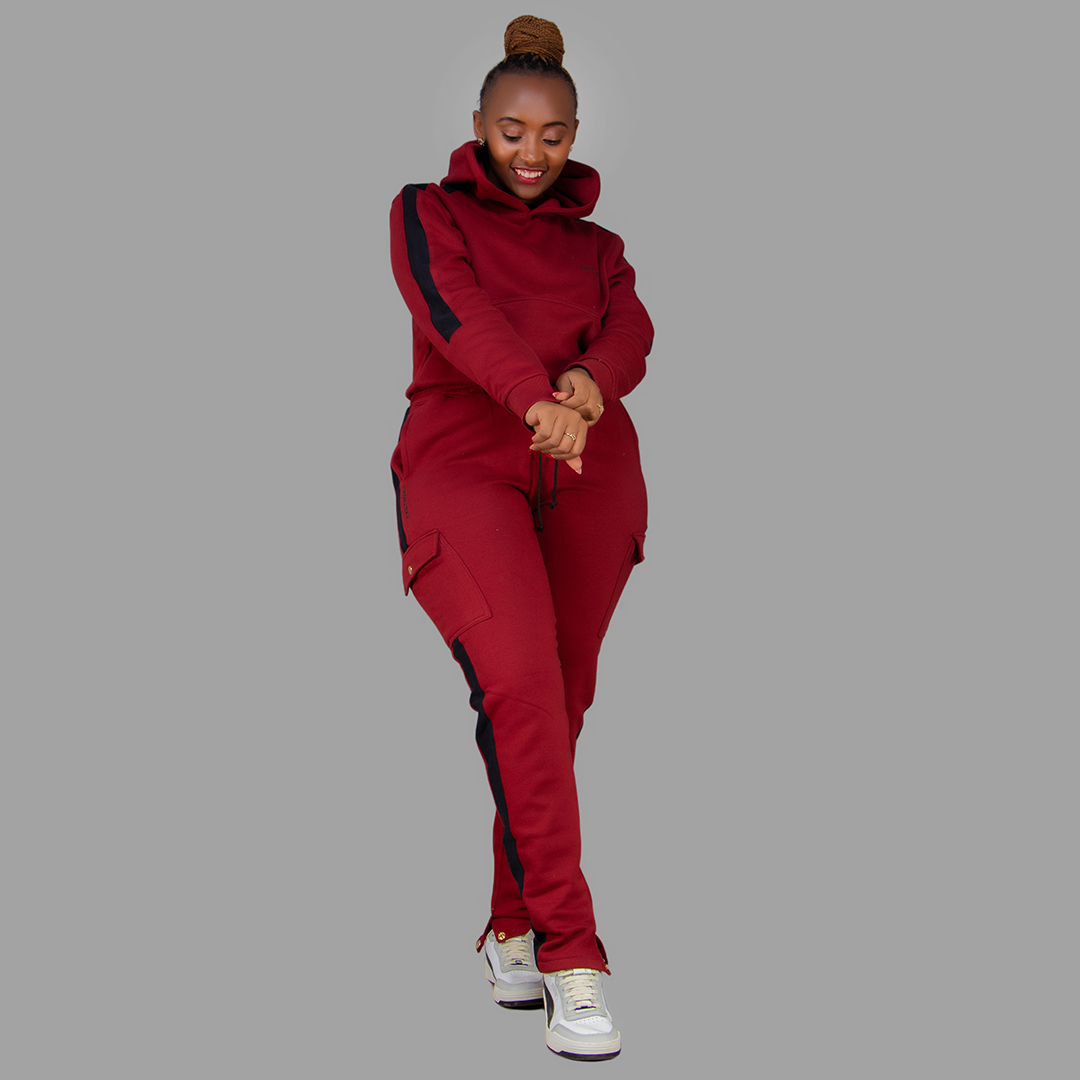 Women Maroon/Black Hoodie Set