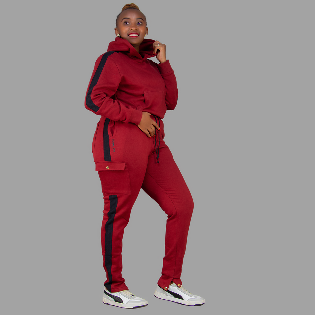 Women Maroon/Black Hoodie Set