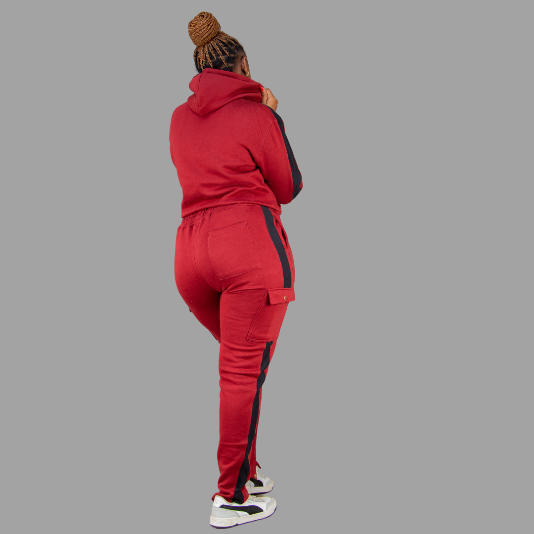 Women Maroon/Black Hoodie Set