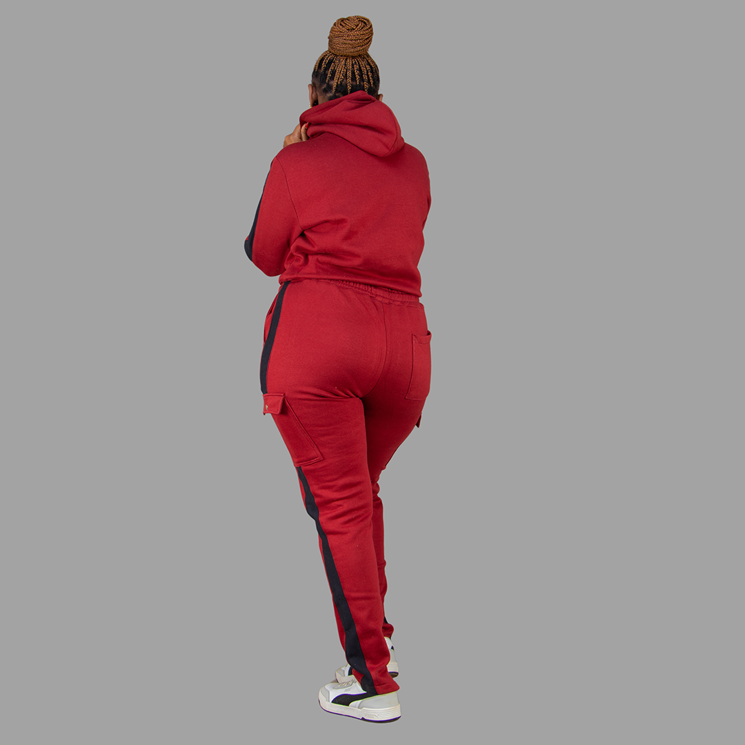 Women Maroon/Black Hoodie Set