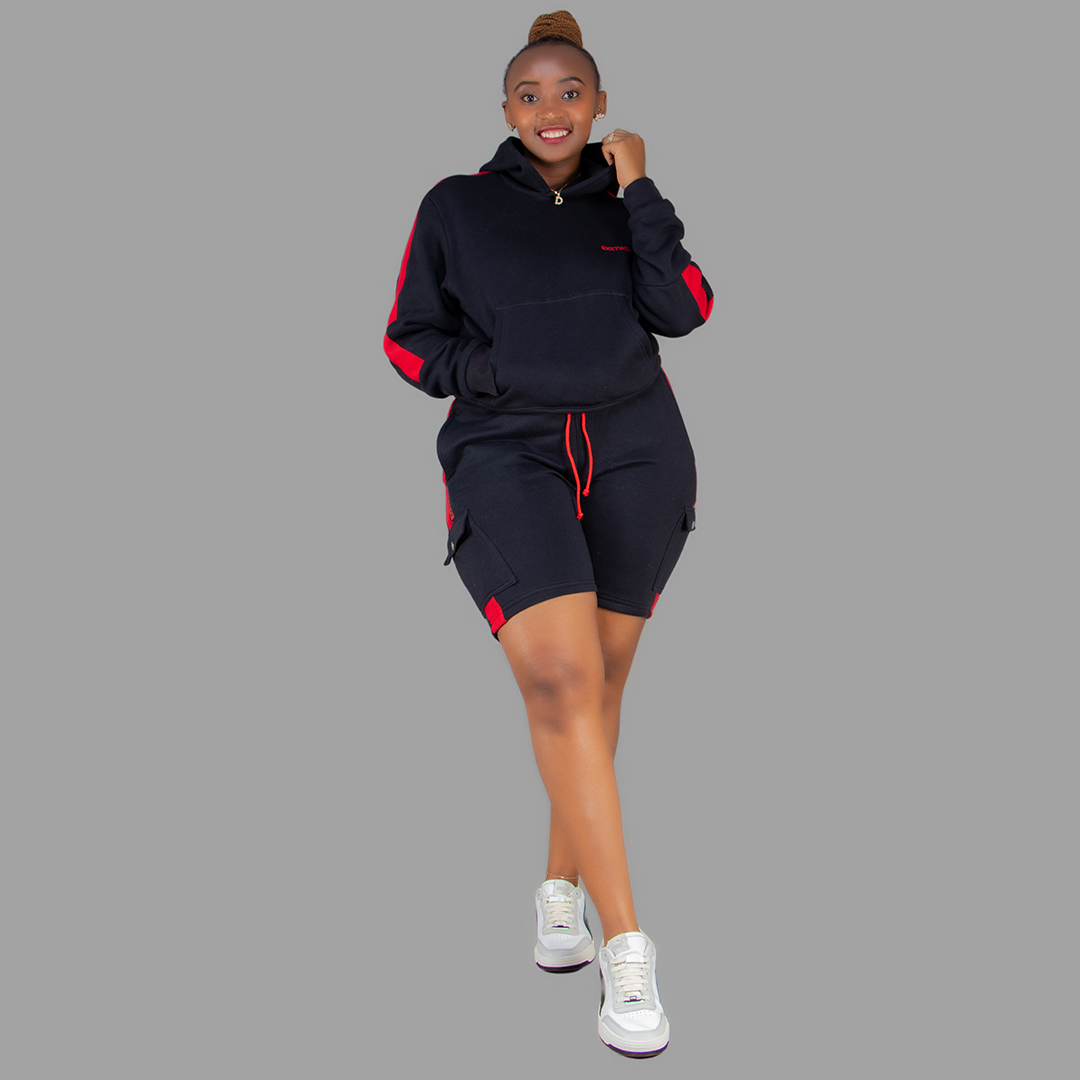 Women Black/Red Sweatshort Set