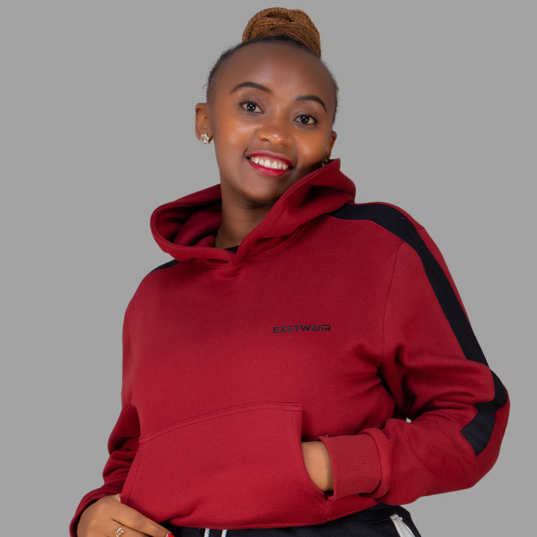 Women Maroon/Black Hoodie