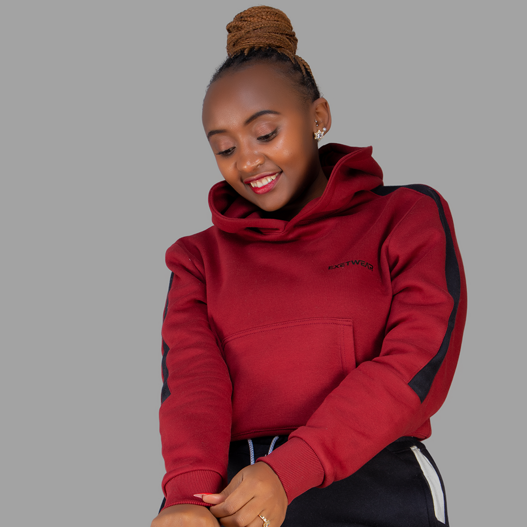 Women Maroon/Black Hoodie