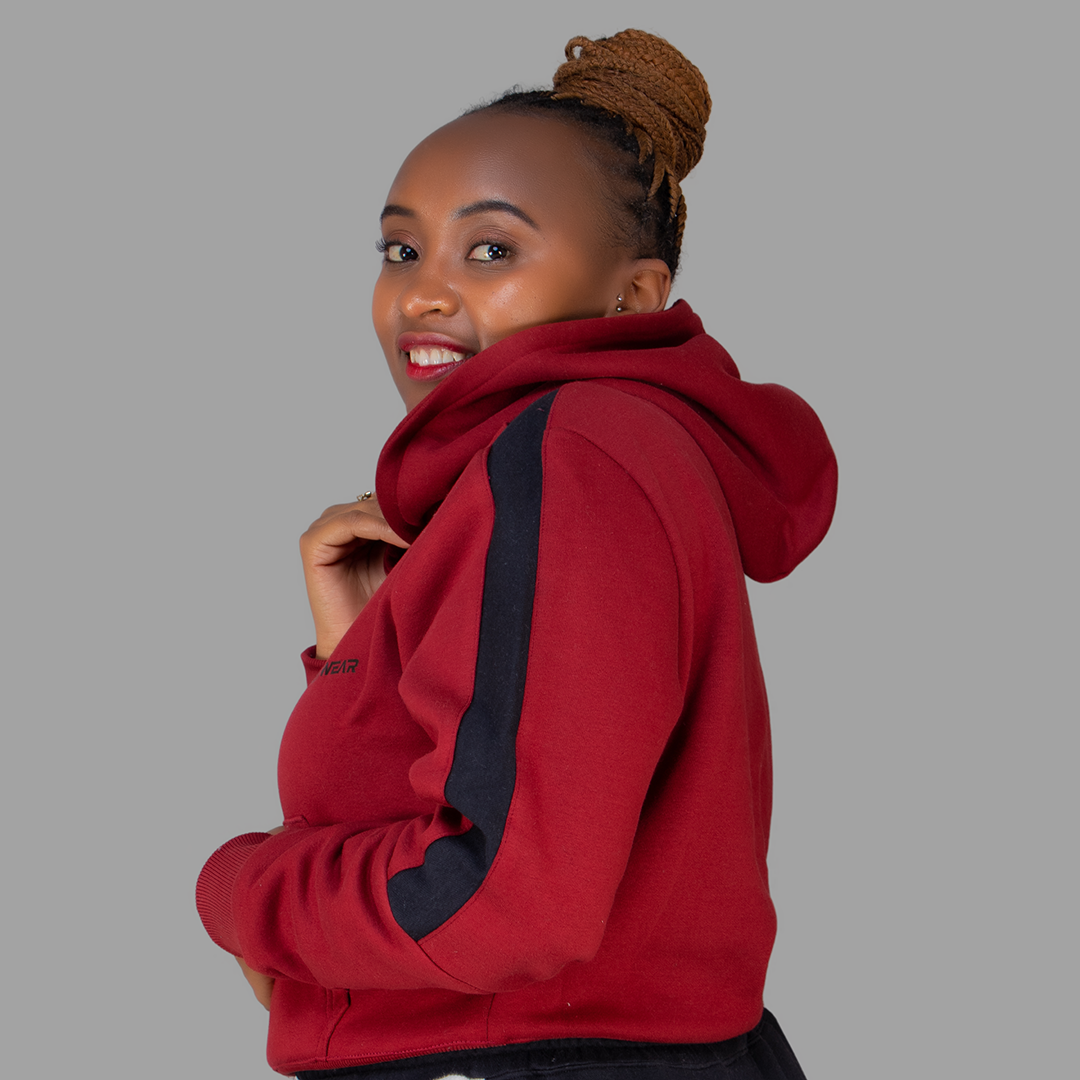 Women Maroon/Black Hoodie