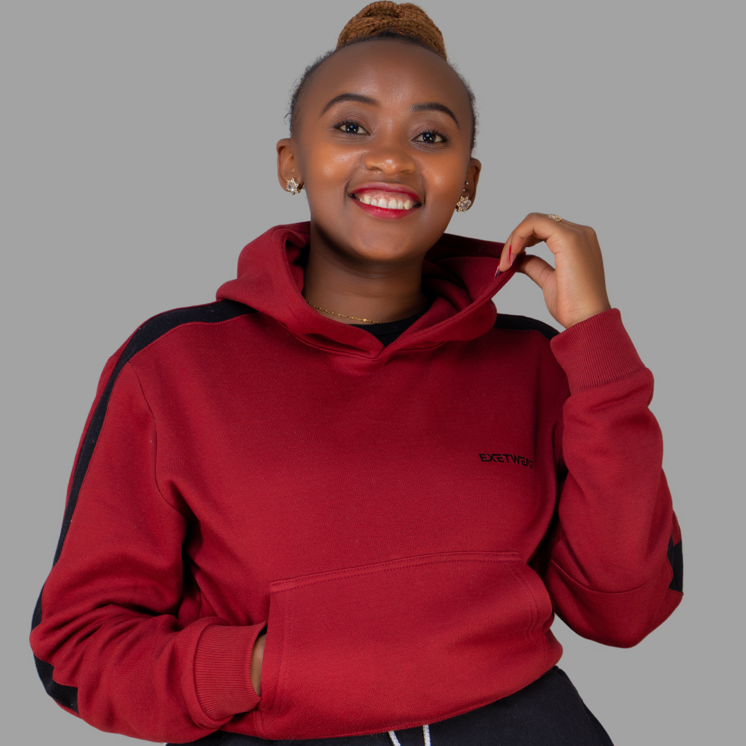 Women Maroon/Black Hoodie