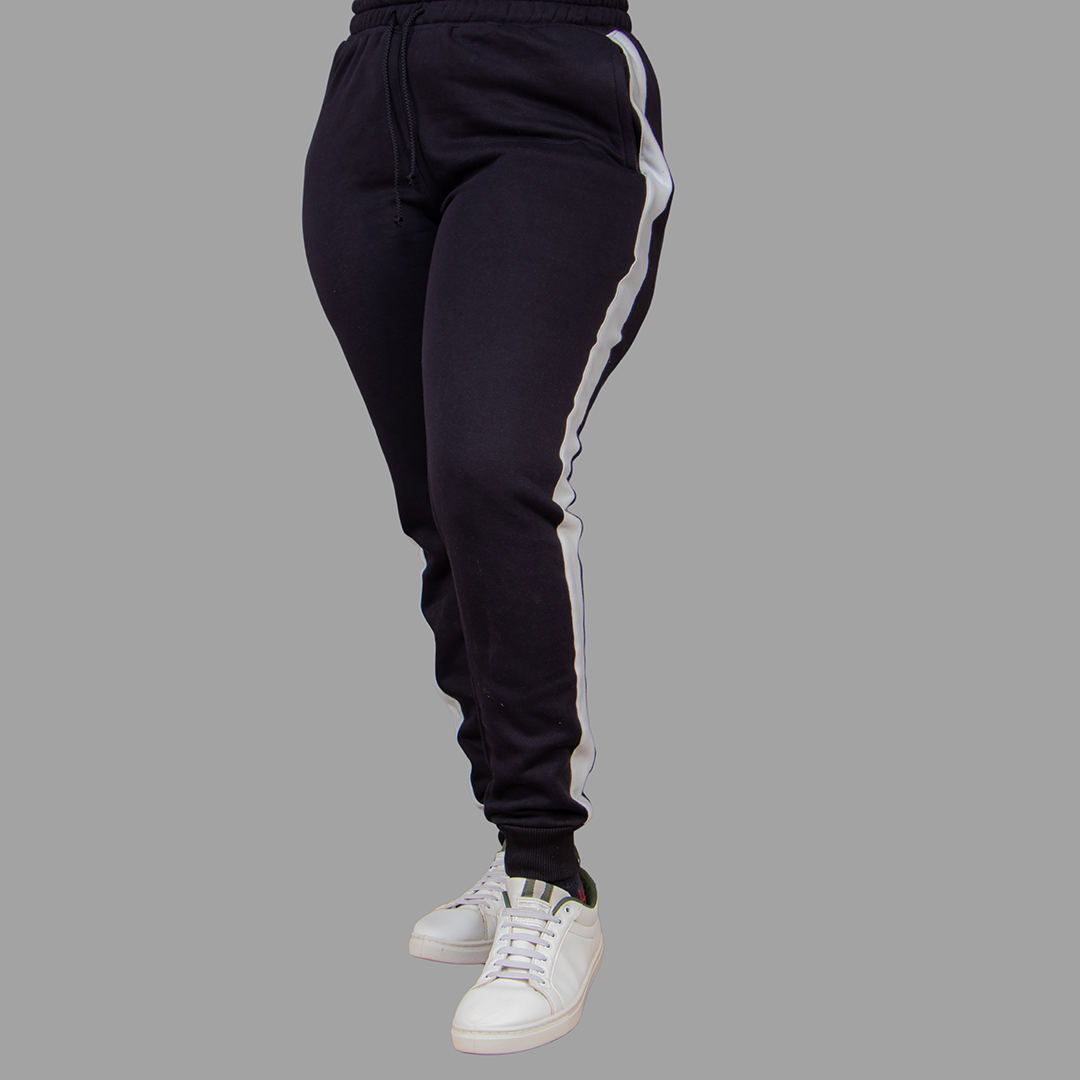 Women's Black Sweatpants Set (White Stripes)