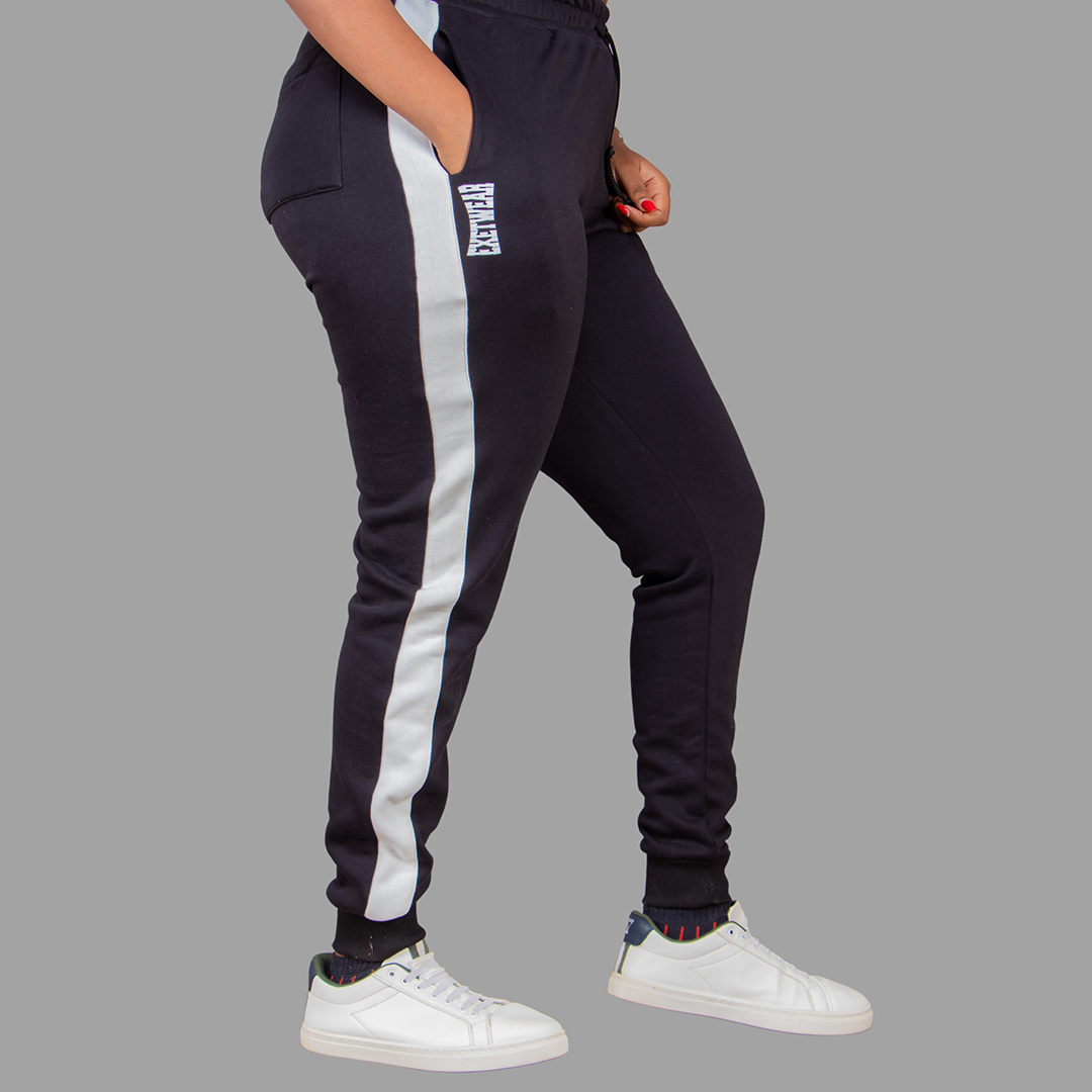 Women's Black Sweatpants Set (White Stripes)