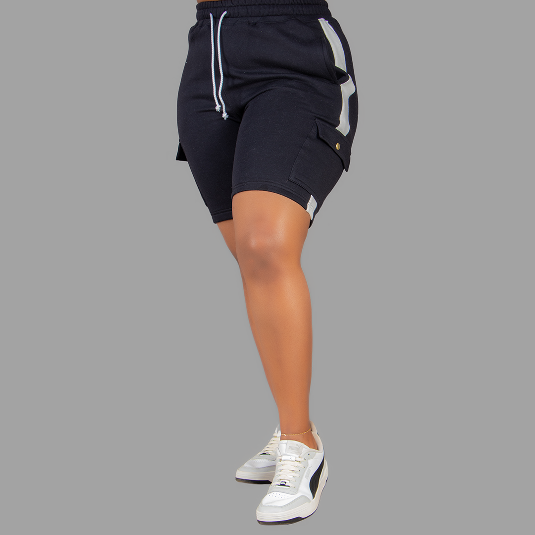 Women Black/White Sweatshort Set