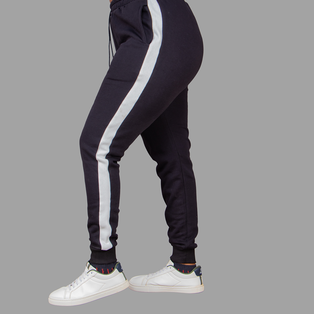 Women's Black Sweatpants Set (White Stripes)