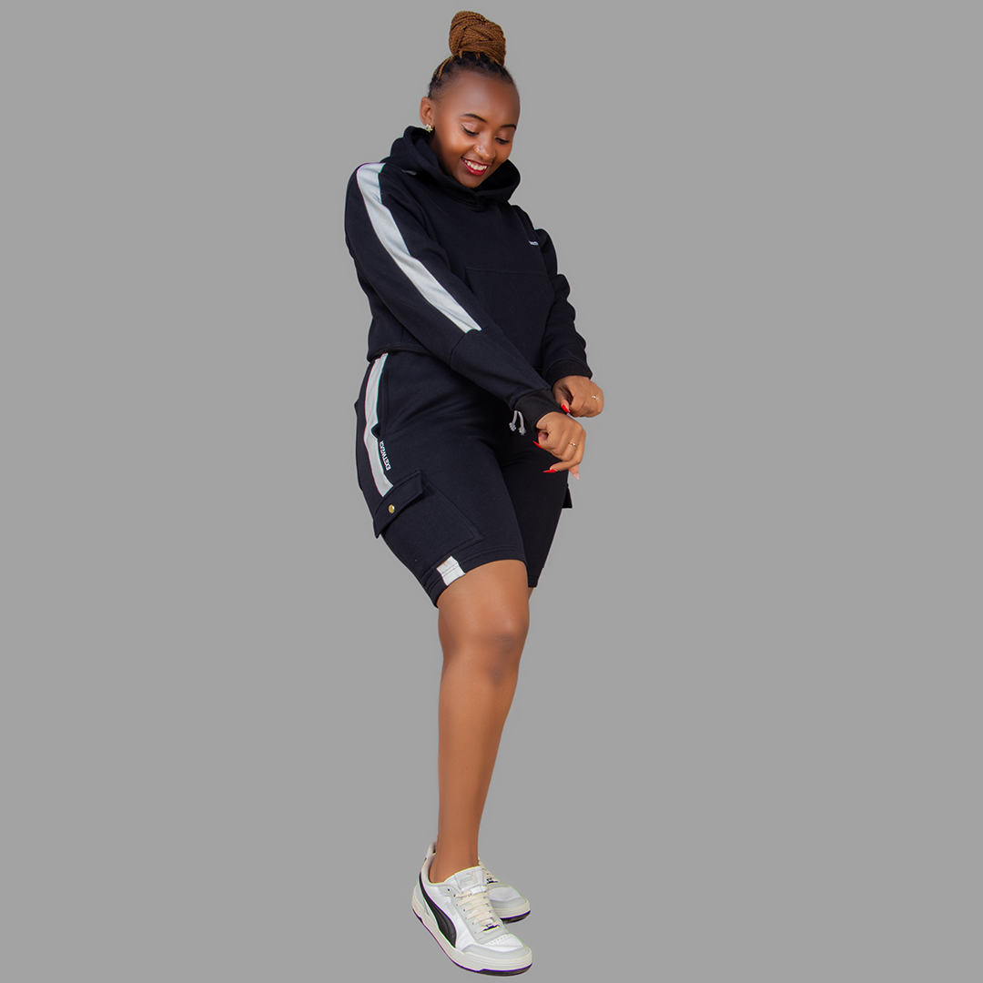 Women Black/White Sweatshort Set