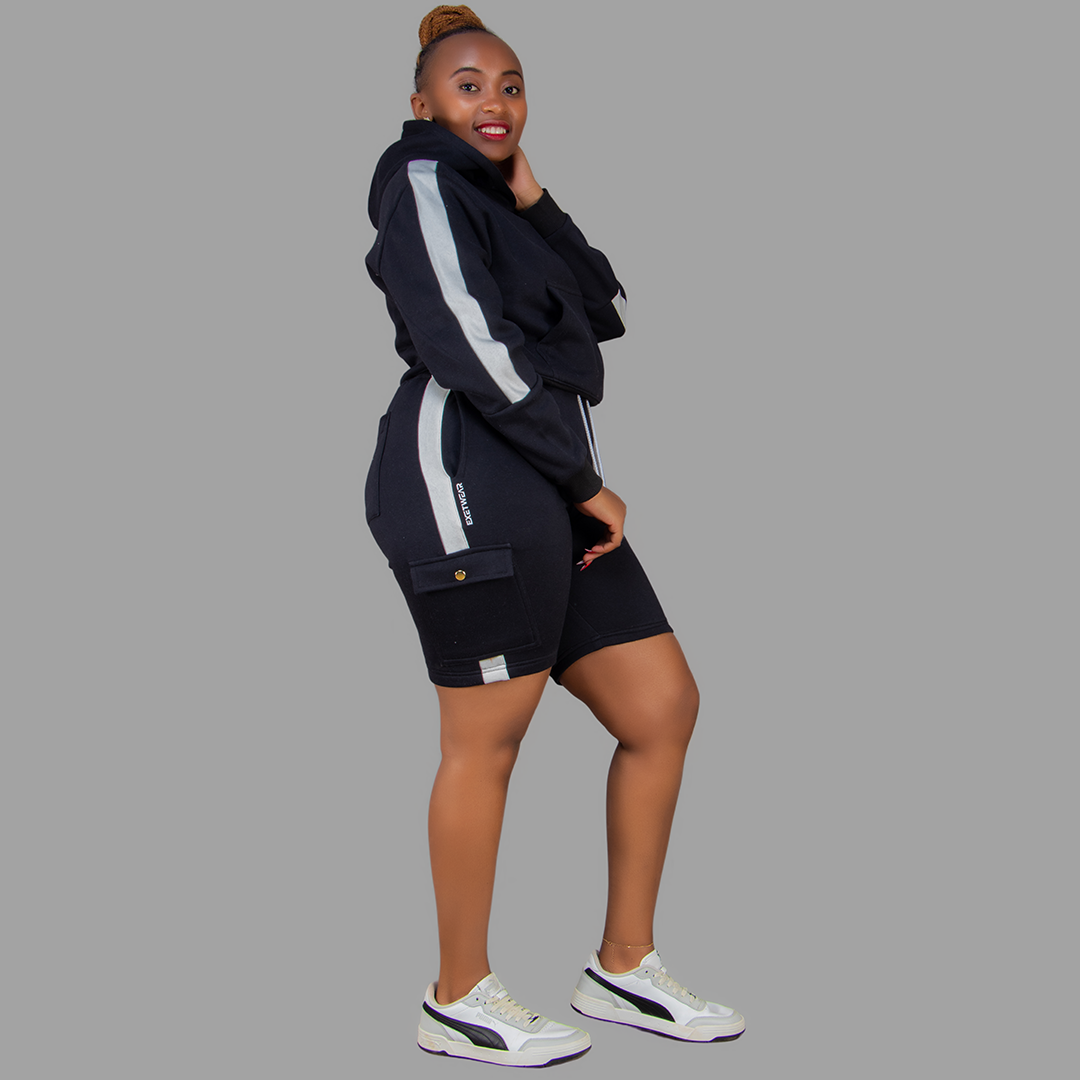 Women Black/White Sweatshort Set