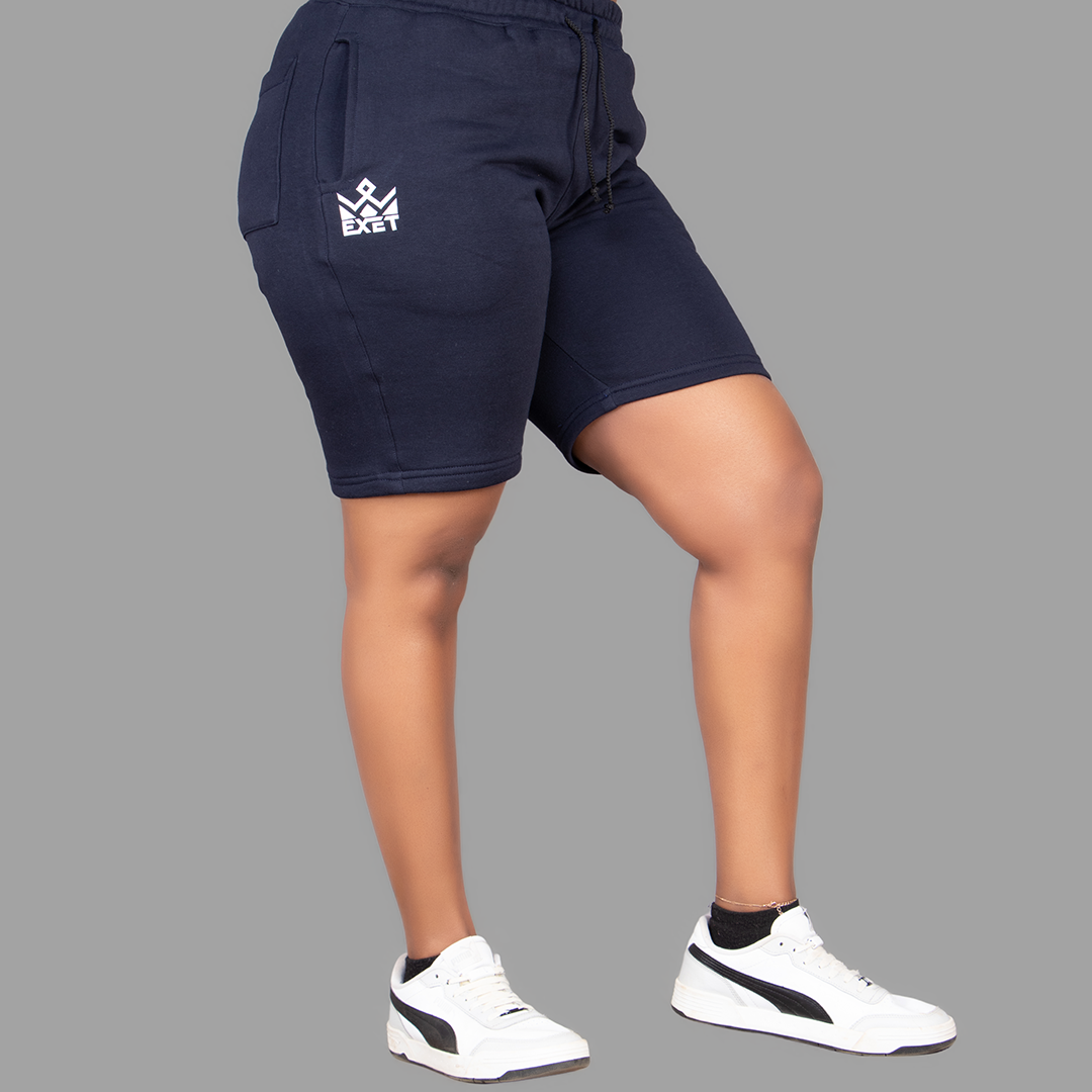 Women's Dark Navy Blue Hoodie-Short Set.