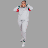Women's Light Grey Sweatsuit Set (Chic Green/Red Accents).