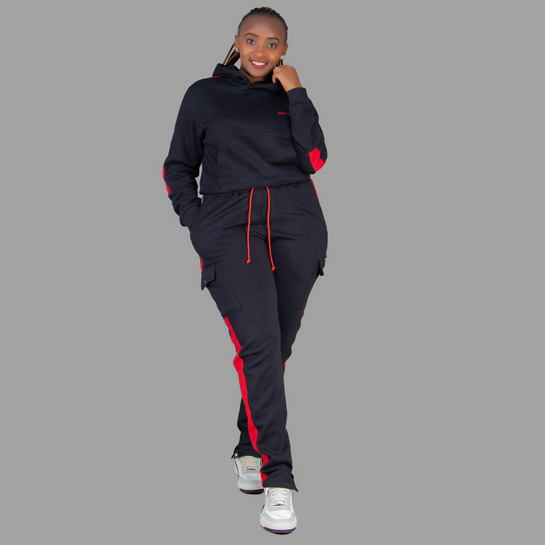 Women Black/Red Hoodie Set