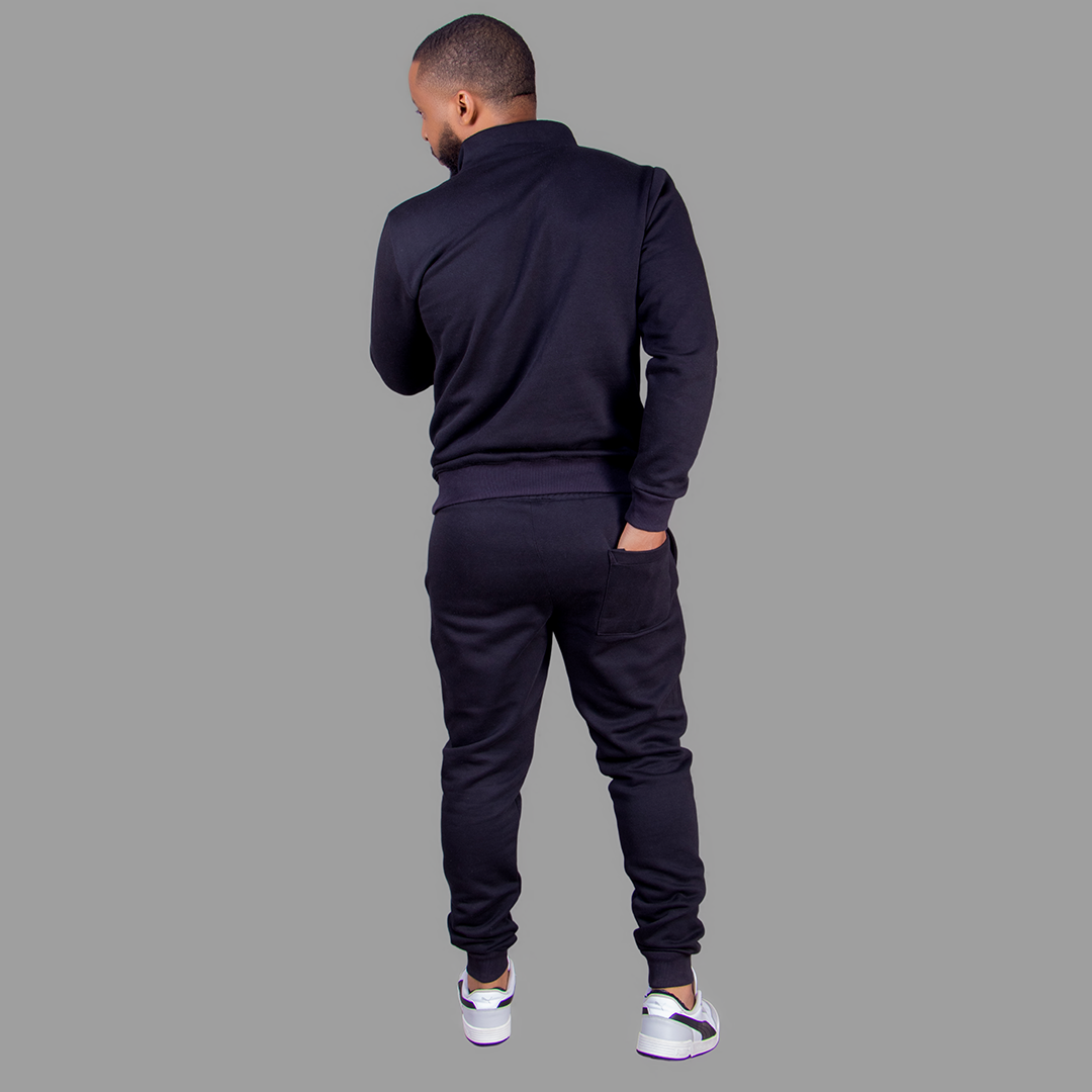 Men's Zip-Up Sweatshirt Set (Black).