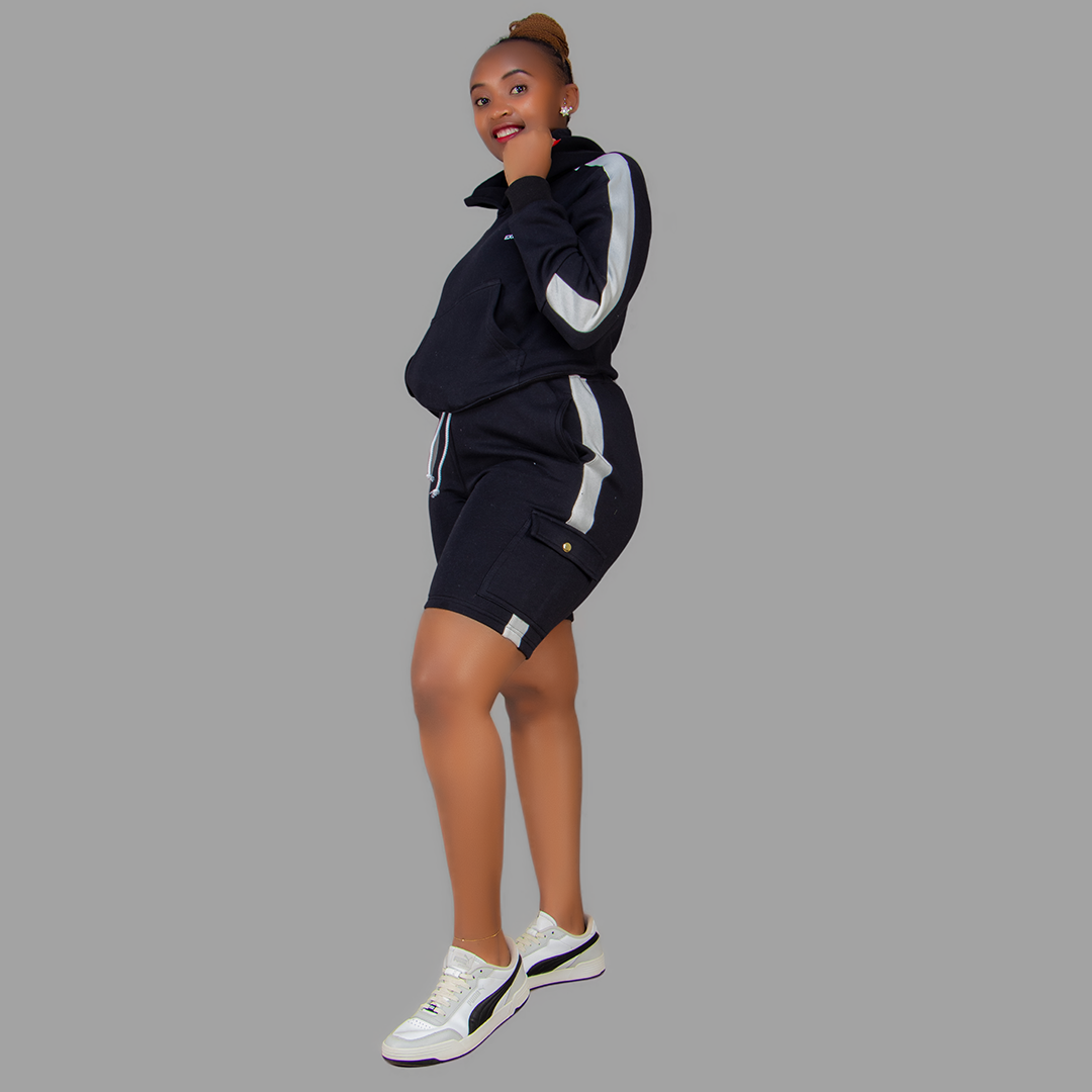 Women Black/White Sweatshort Set