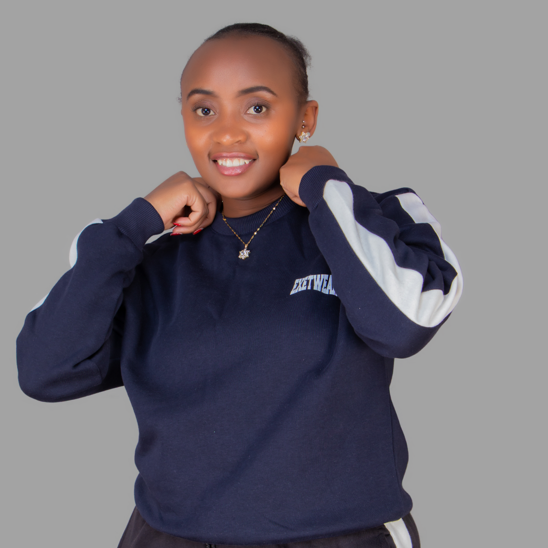 Women's Navy Blue Sweatshirt Set (White Stripes)