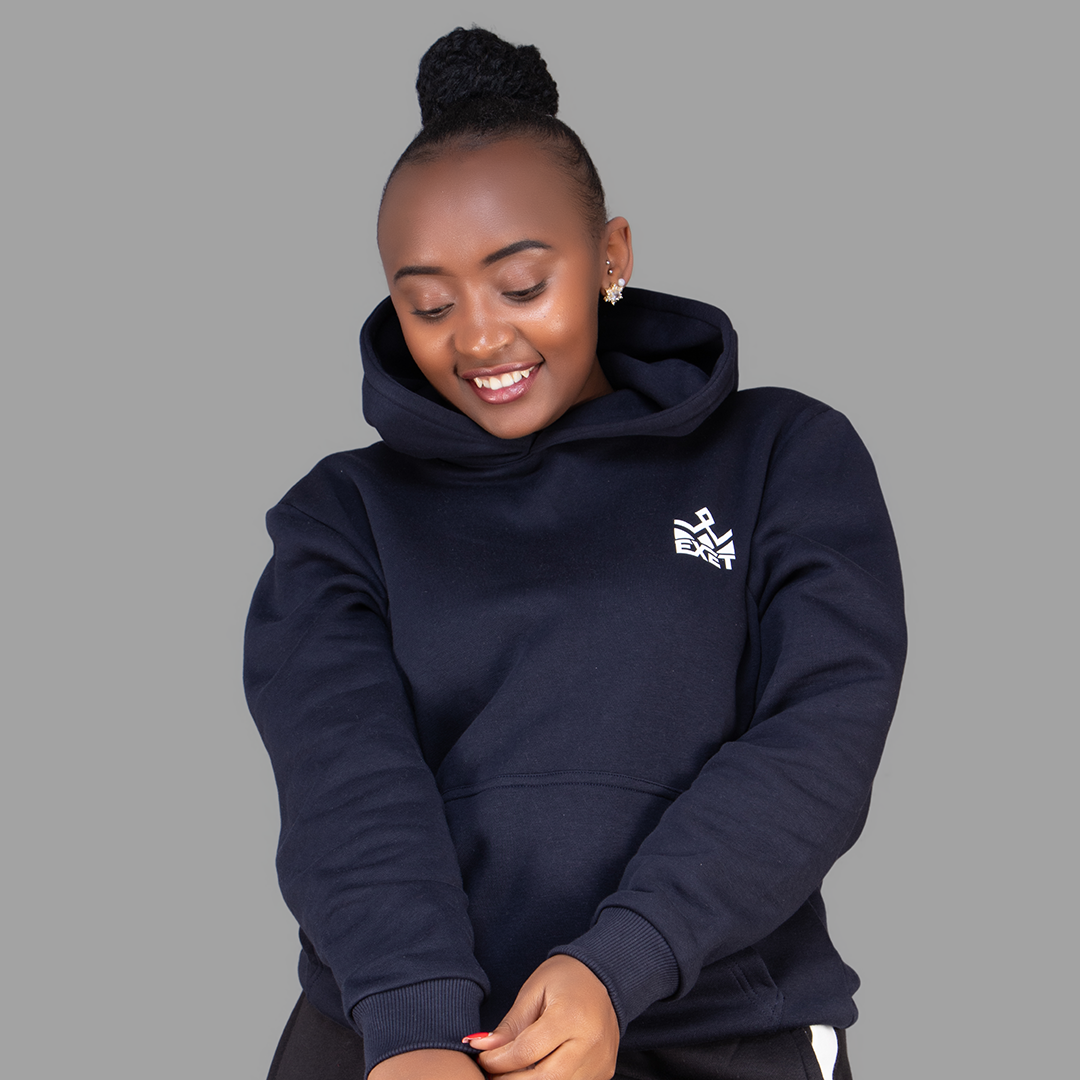 Women's Dark Navy Blue Hoodie-Short Set.