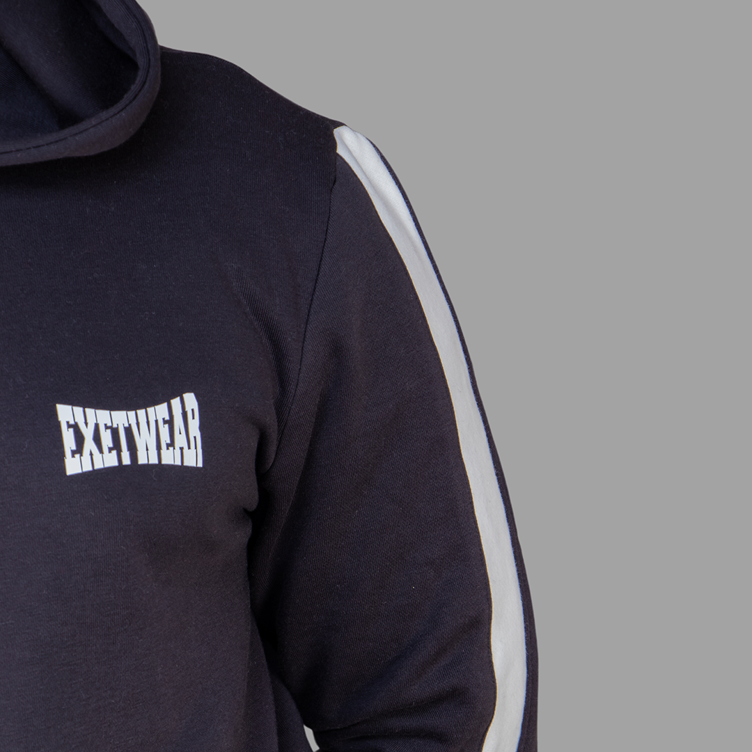 Exetwear Hoodie in Black (White Stripes)