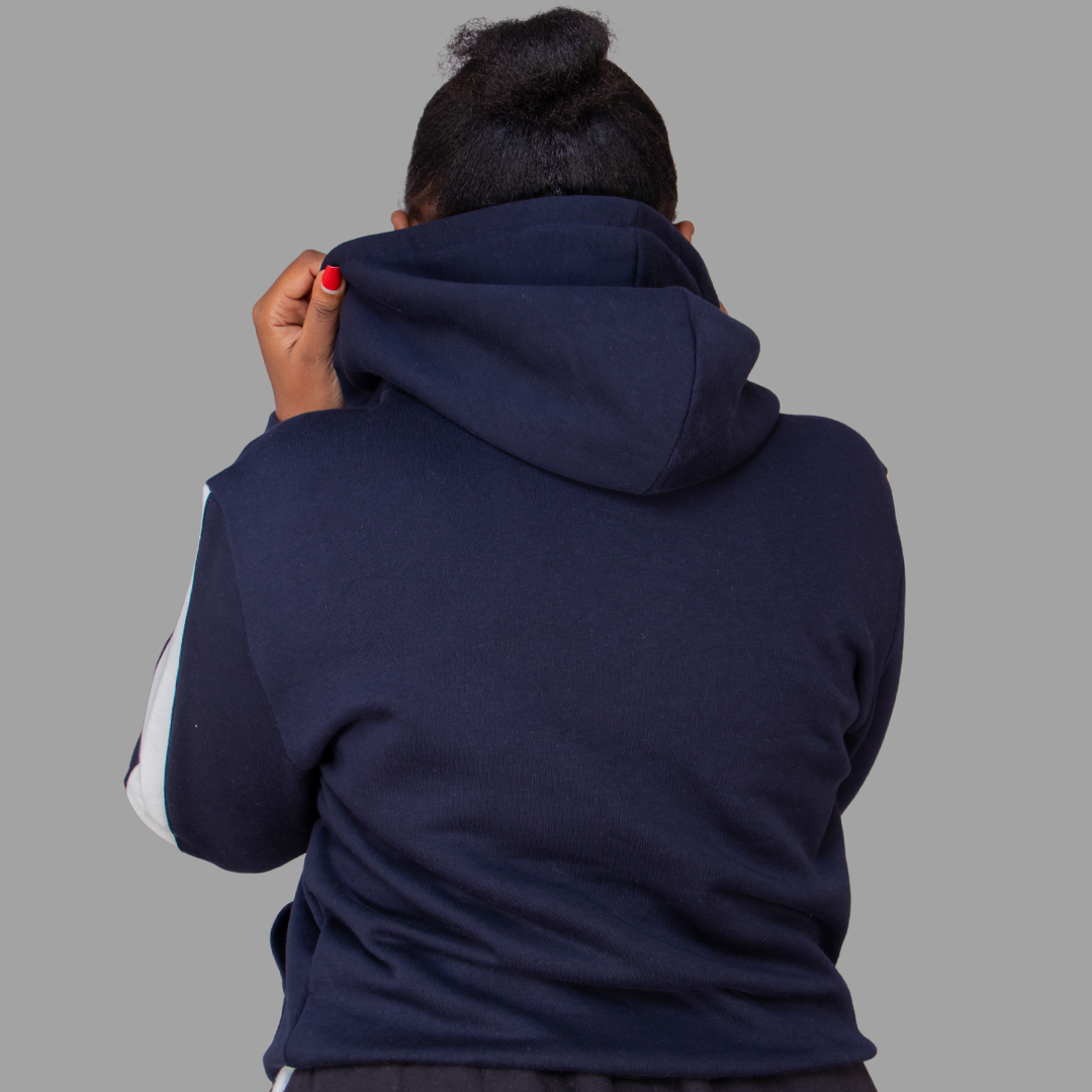 Women's Navy Blue Hoodie Set (White Stripes)