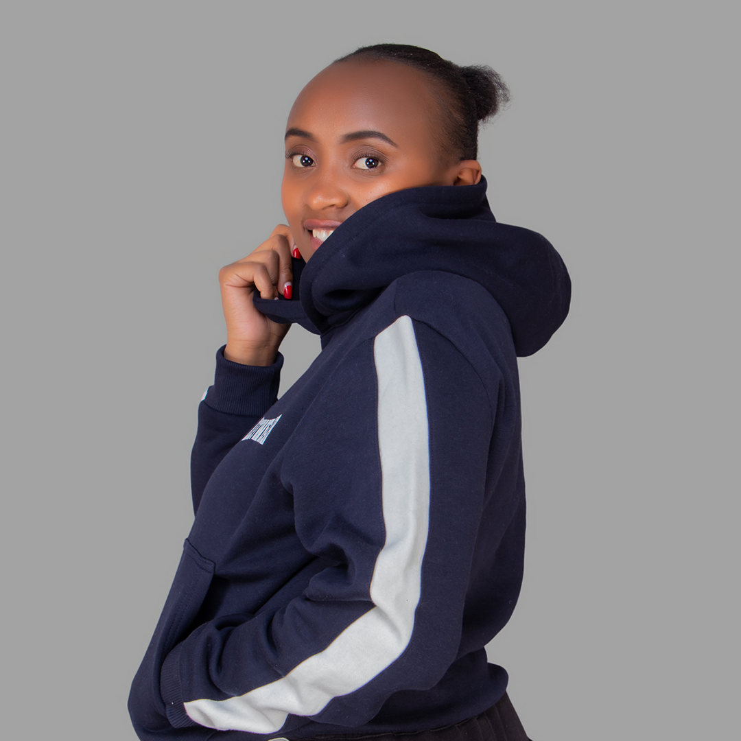 Women's Navy Blue Hoodie Set (White Stripes)