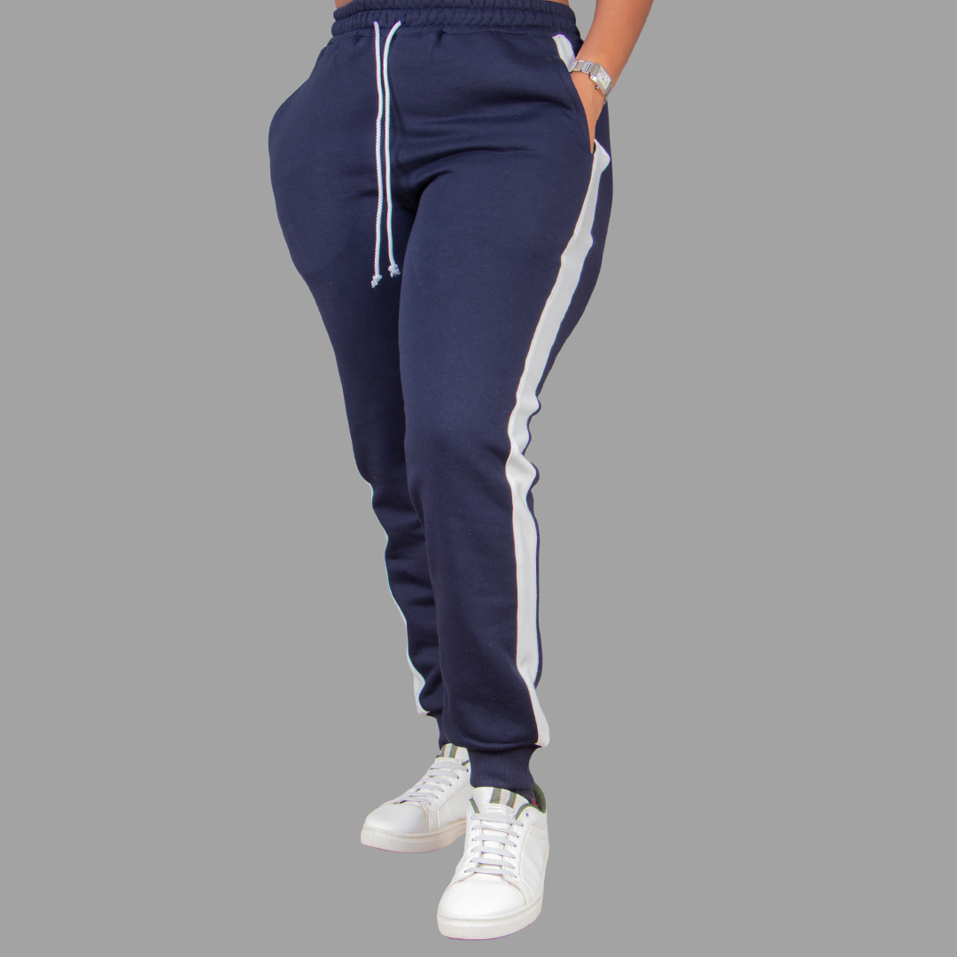 Women's Navy Blue Sweatshirt Set (White Stripes)