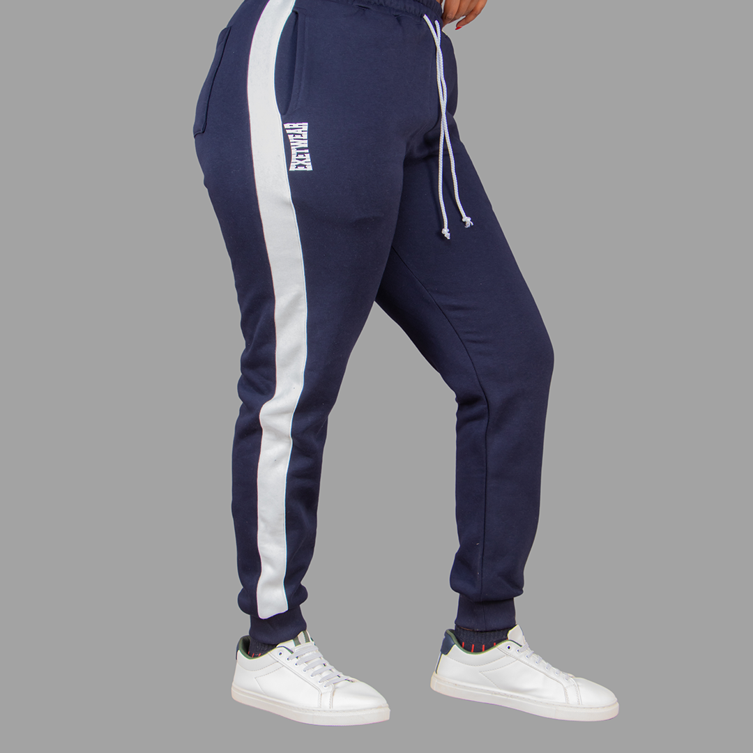 Women's Dark Navy Blue Sweatpants Set (White Stripes)