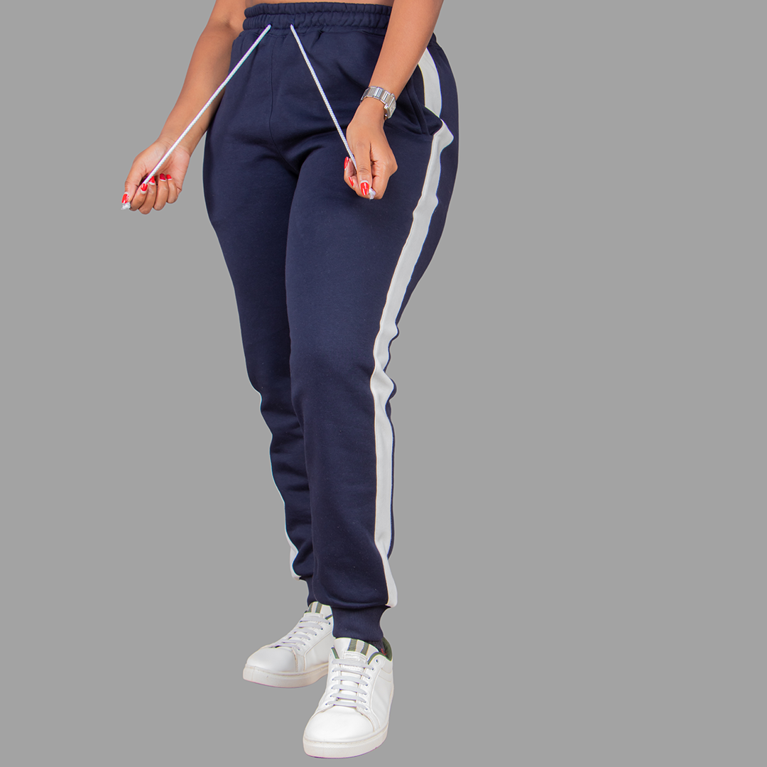 Women's Navy Blue Sweatshirt Set (White Stripes)