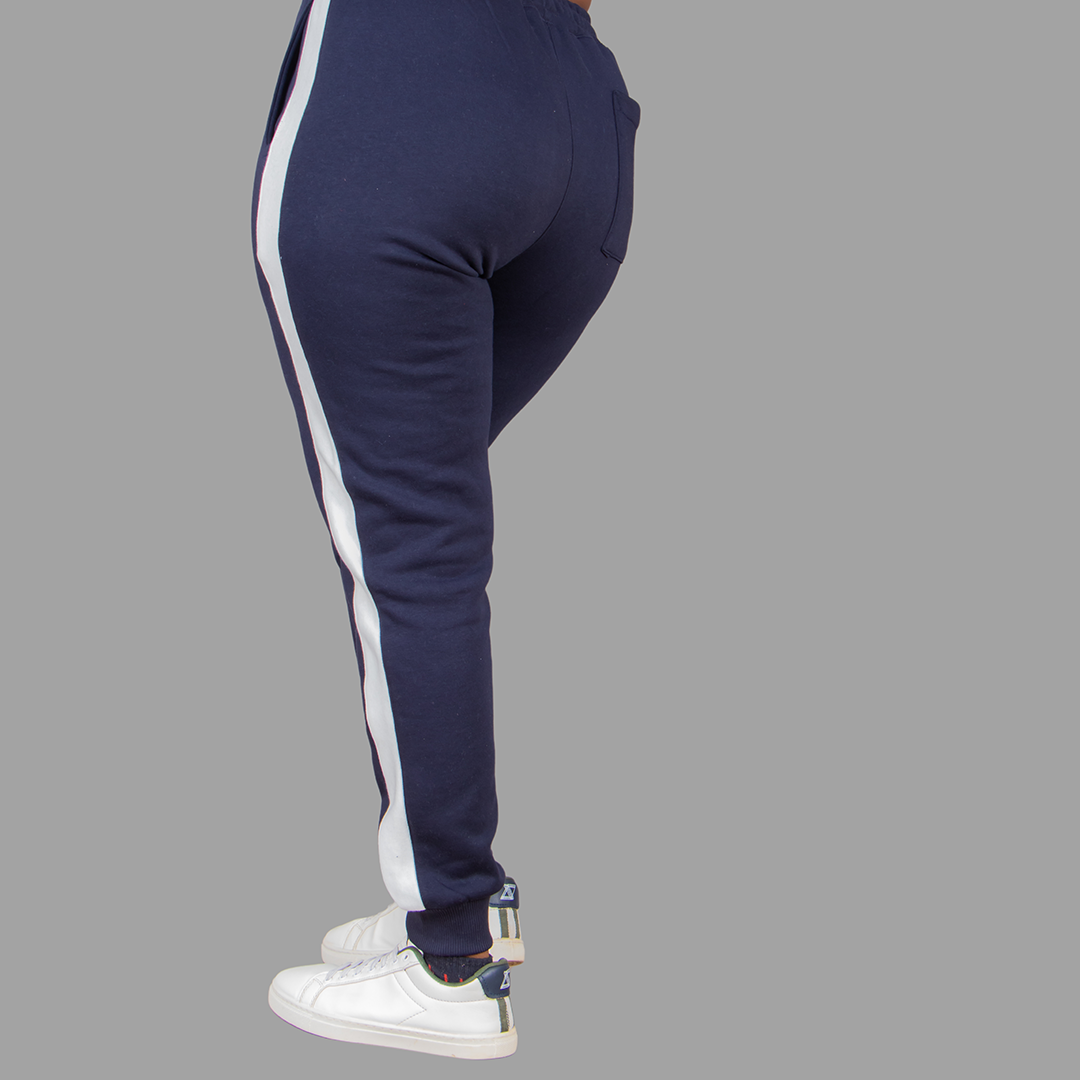 Women's Dark Navy Blue Sweatpants Set (White Stripes)