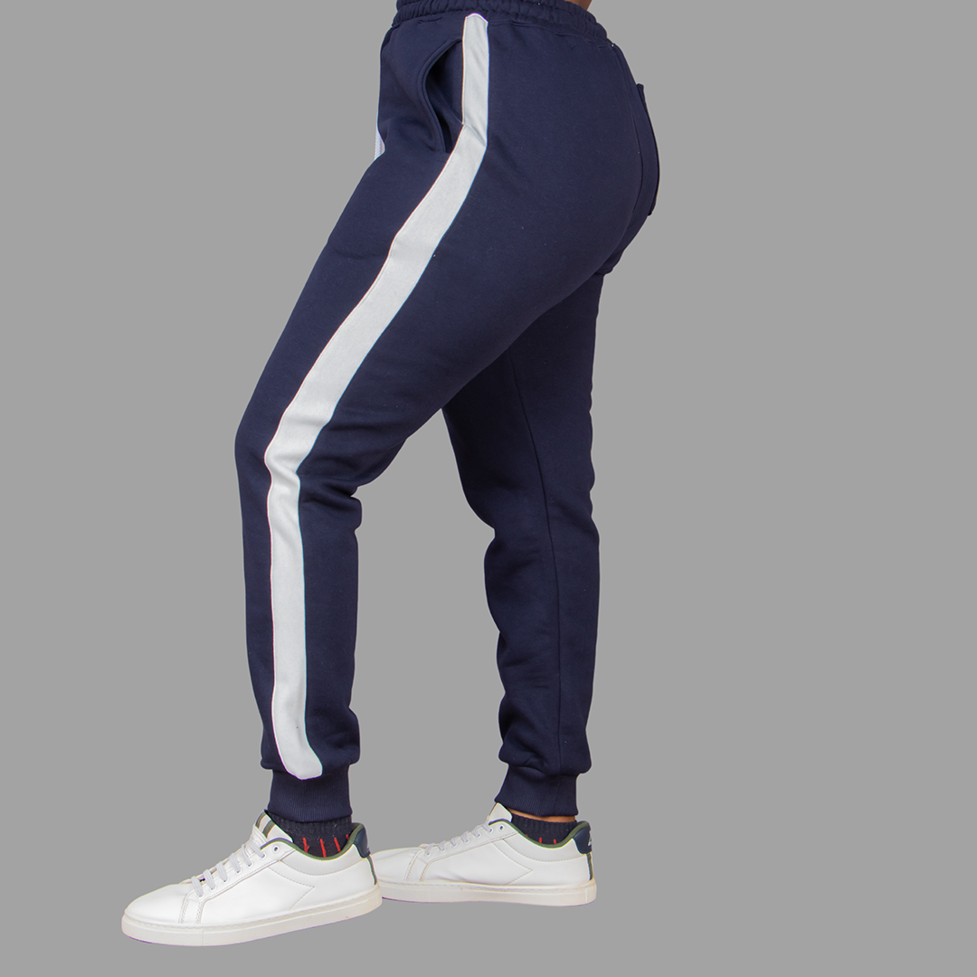 Women's Navy Blue Hoodie Set (White Stripes)