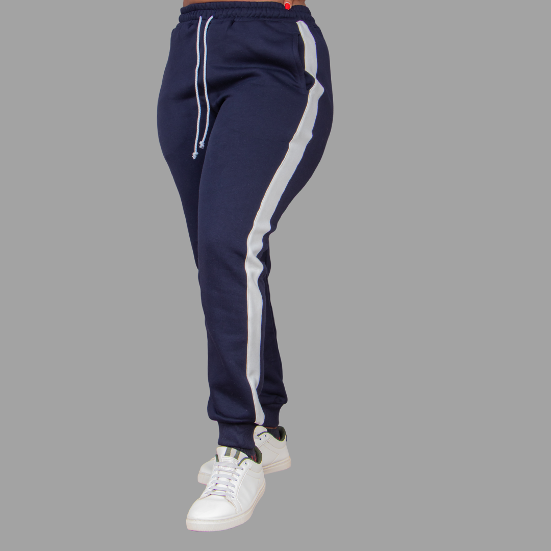 Women's Navy Blue Sweatshirt Set (White Stripes)