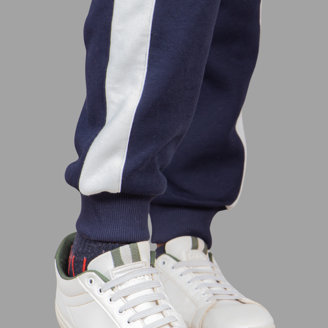 Women's Dark Navy Blue Sweatpants Set (White Stripes)