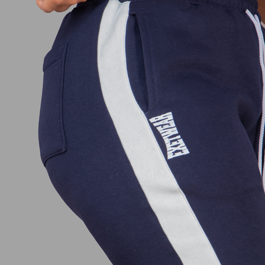 Women's Dark Navy Blue Sweatpants Set (White Stripes)