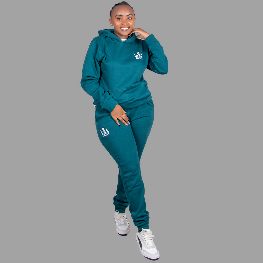 Women's Black Sweatsuit Set (Teal Blue).