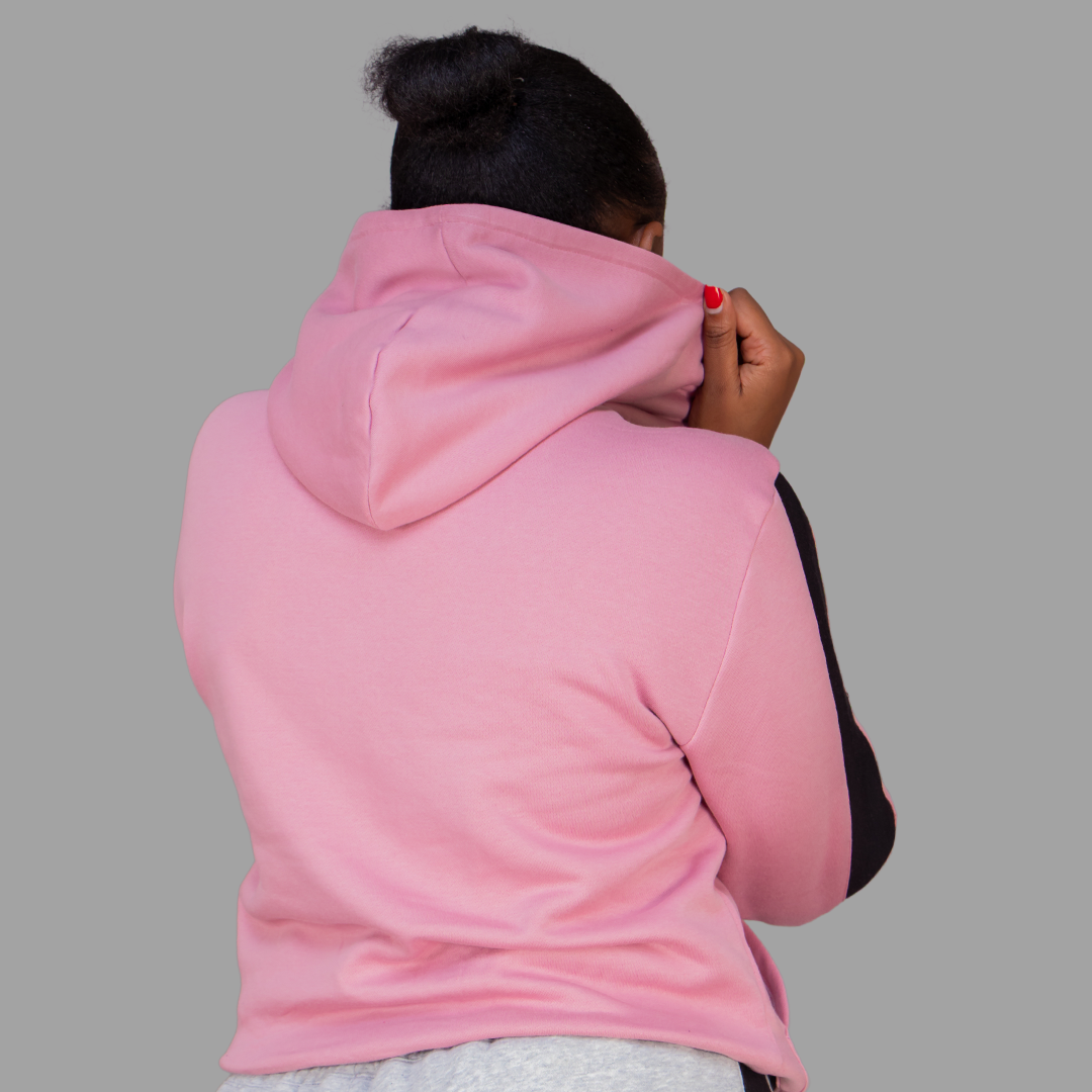 Women's Pink Hoodie Set (Black stripes).