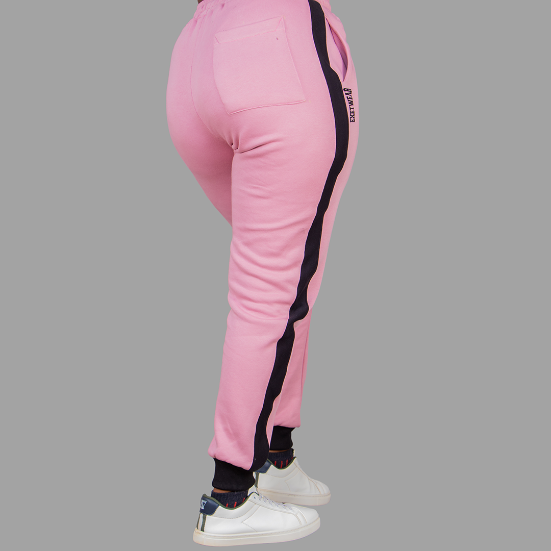 Women's Pink Hoodie Set (Black stripes).